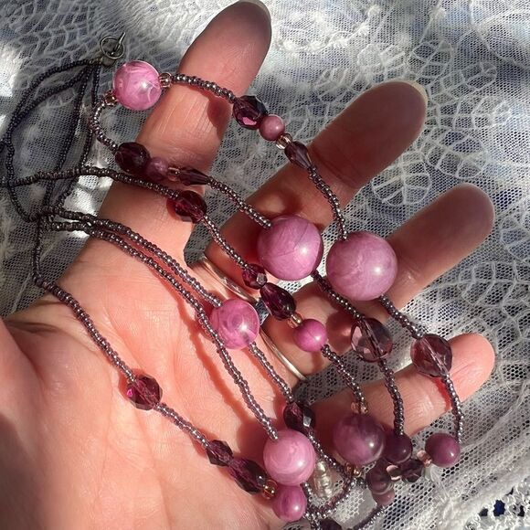 Pink Purple Barbiecore Multi-strand Beaded Necklace - Picture 5 of 9